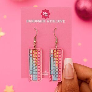 Pink Keyboard Earrings — Cute Gamer Girl Pastel Tech Dangle Jewelry